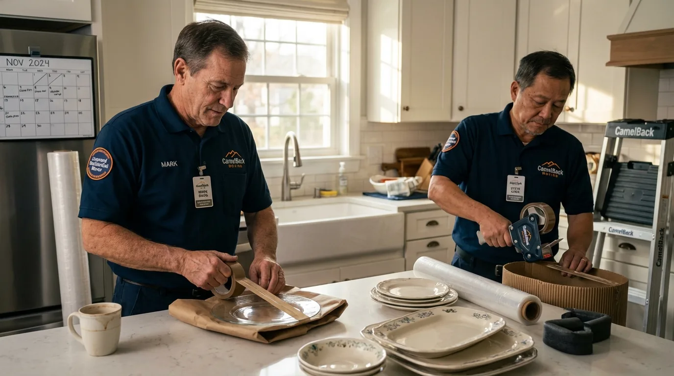 Professional crew packing kitchen dishware in Solomons, MD